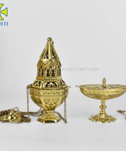 10 Ornate Censer Boat Set  Brass